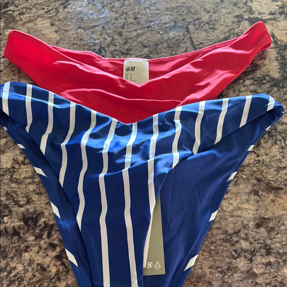 H&M Red and Blue Striped Bikini Bottoms